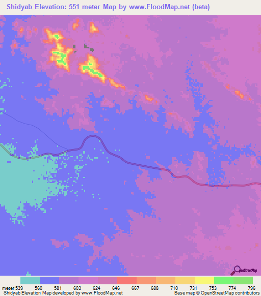 Shidyab,Sudan Elevation Map