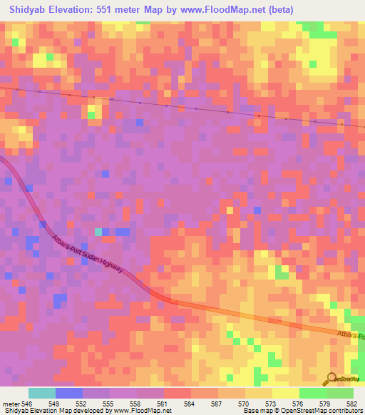 Shidyab,Sudan Elevation Map