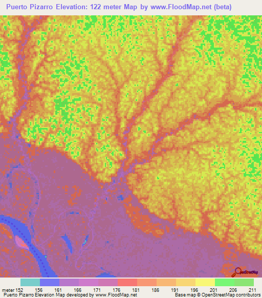 Puerto Pizarro,Colombia Elevation Map