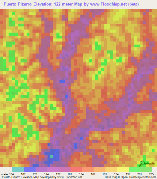 Puerto Pizarro,Colombia Elevation Map