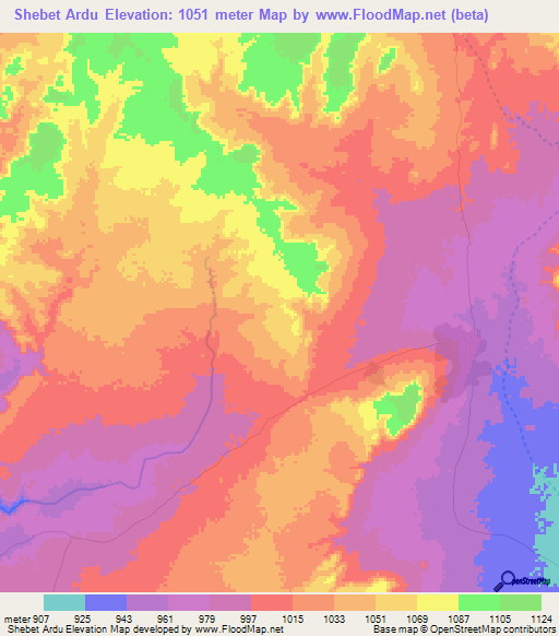 Shebet Ardu,Sudan Elevation Map