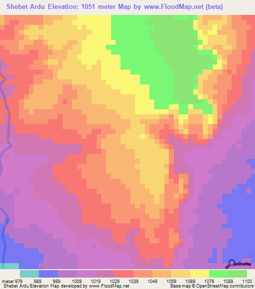 Shebet Ardu,Sudan Elevation Map