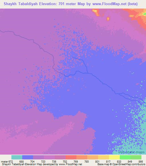 Shaykh Tabaldiyah,Sudan Elevation Map