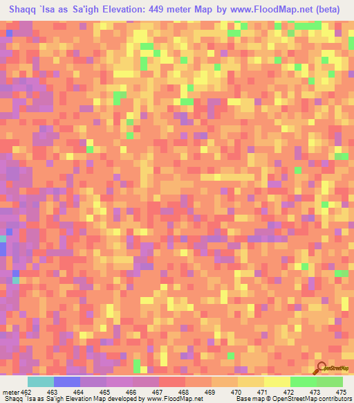 Shaqq `Isa as Sa'igh,Sudan Elevation Map