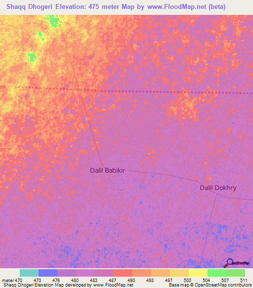 Shaqq Dhogeri,Sudan Elevation Map