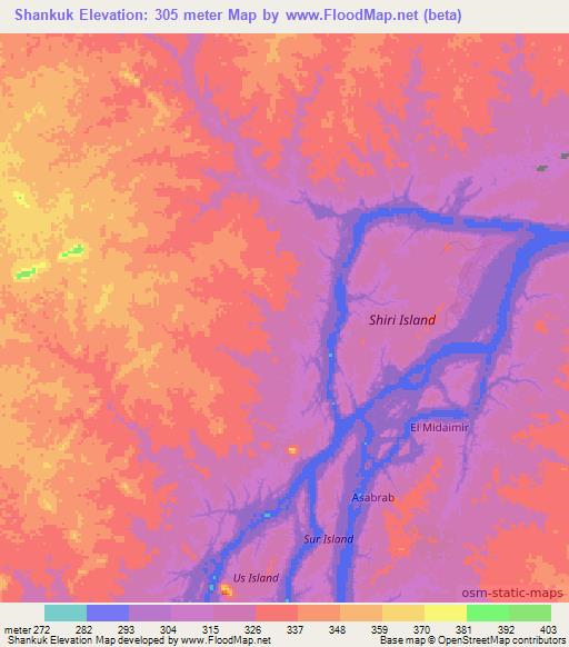 Shankuk,Sudan Elevation Map