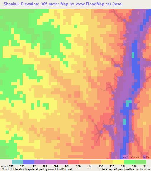 Shankuk,Sudan Elevation Map