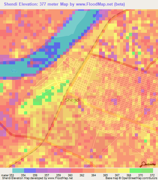 Shendi,Sudan Elevation Map