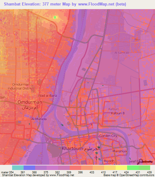 Shambat,Sudan Elevation Map