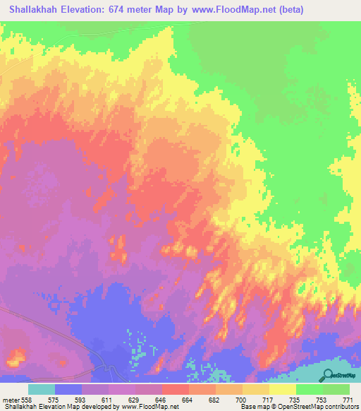 Shallakhah,Sudan Elevation Map