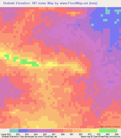 Shabaki,Sudan Elevation Map