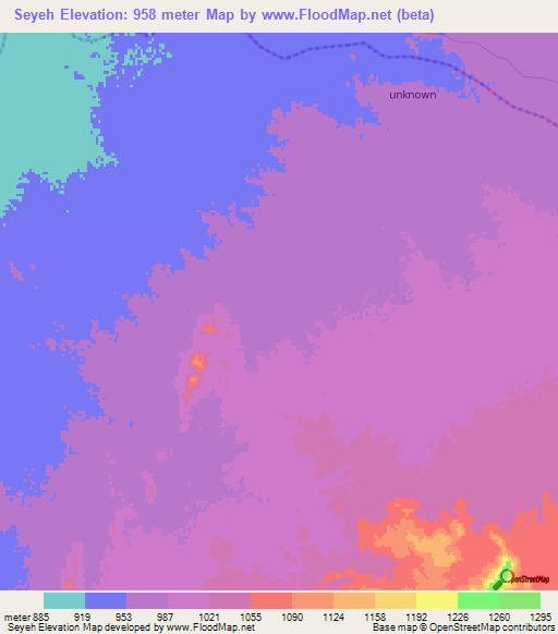 Seyeh,Sudan Elevation Map