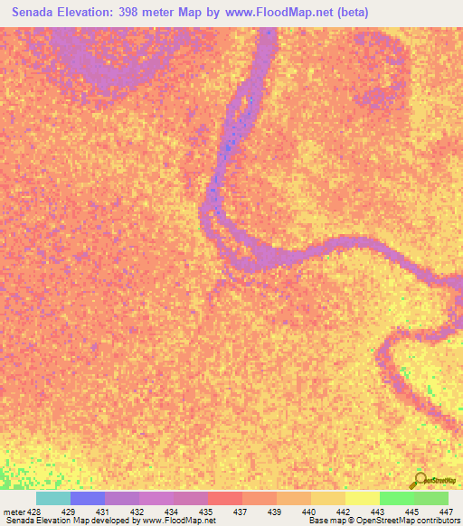 Senada,Sudan Elevation Map