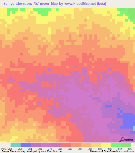 Seinye,Sudan Elevation Map
