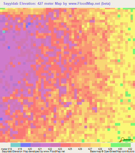 Sayyidab,Sudan Elevation Map