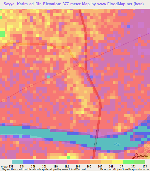 Sayyal Karim ad Din,Sudan Elevation Map