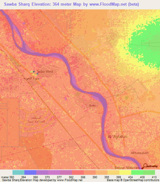 Sawba Sharq,Sudan Elevation Map