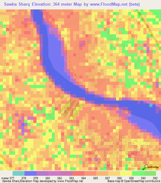 Sawba Sharq,Sudan Elevation Map