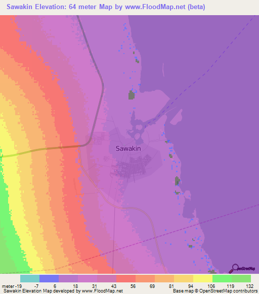 Sawakin,Sudan Elevation Map