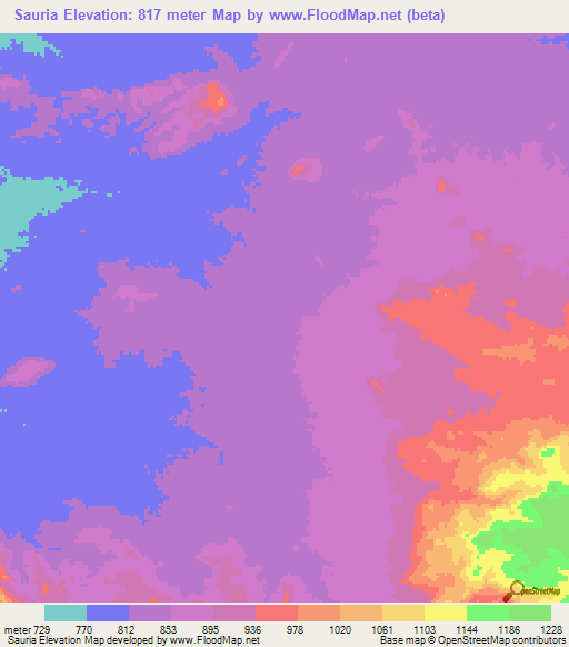 Sauria,Sudan Elevation Map