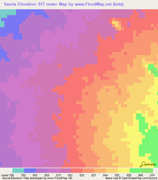 Sauria,Sudan Elevation Map