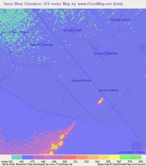 Sarra West,Sudan Elevation Map