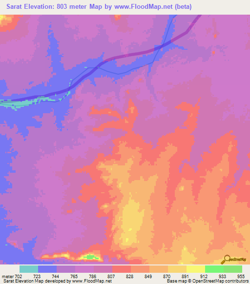 Sarat,Sudan Elevation Map