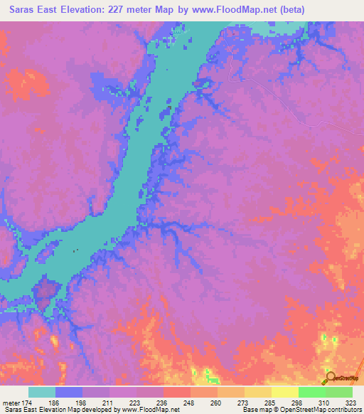 Saras East,Sudan Elevation Map