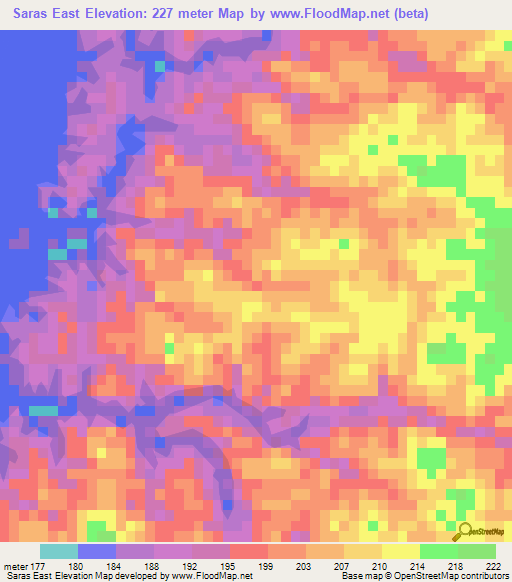 Saras East,Sudan Elevation Map
