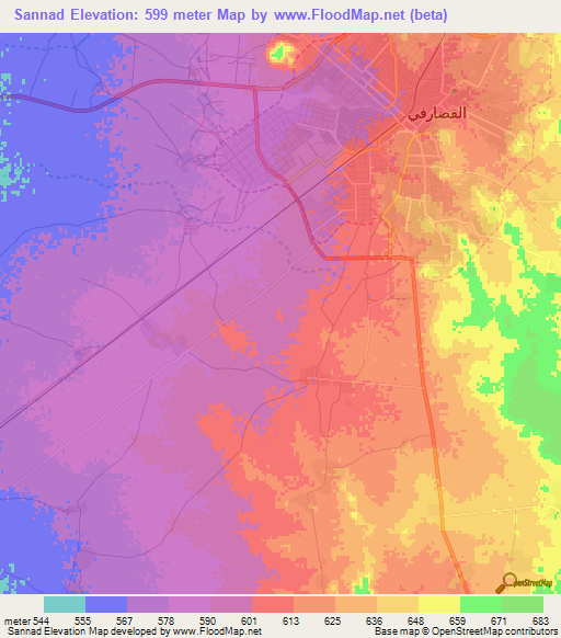 Sannad,Sudan Elevation Map