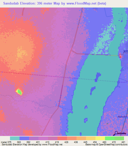 Sandudab,Sudan Elevation Map