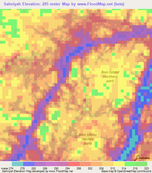 Salmiyah,Sudan Elevation Map