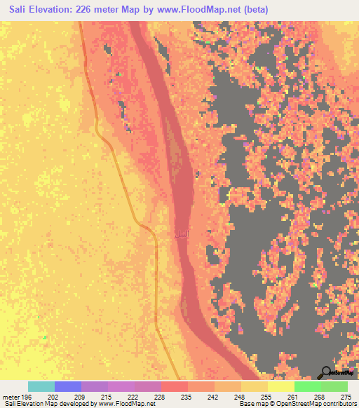 Sali,Sudan Elevation Map