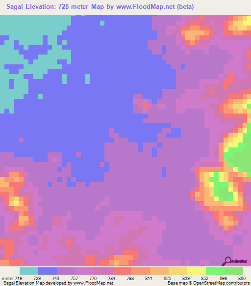 Sagai,Sudan Elevation Map