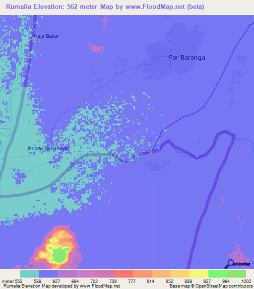 Rumalia,Sudan Elevation Map