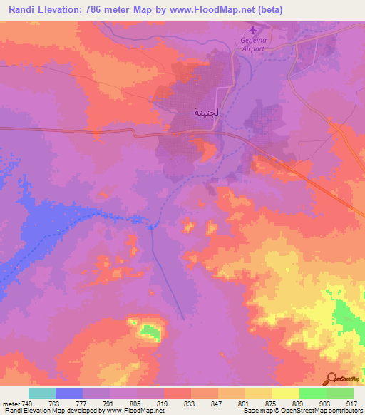 Randi,Sudan Elevation Map