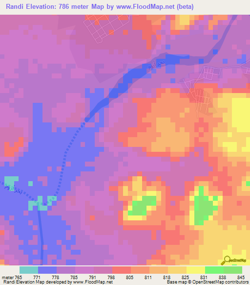 Randi,Sudan Elevation Map