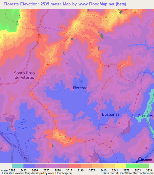 Floresta,Colombia Elevation Map
