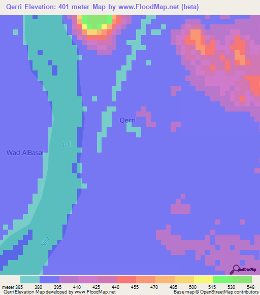 Qerri,Sudan Elevation Map