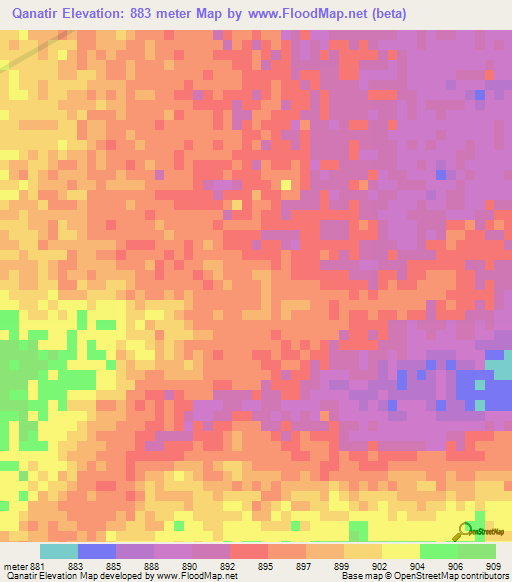 Qanatir,Sudan Elevation Map