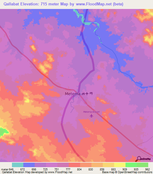 Qallabat,Sudan Elevation Map