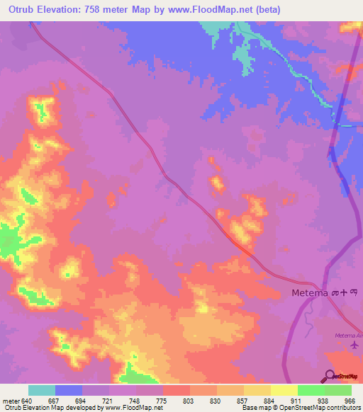 Otrub,Sudan Elevation Map