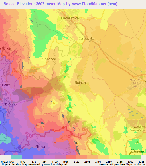 Bojaca,Colombia Elevation Map