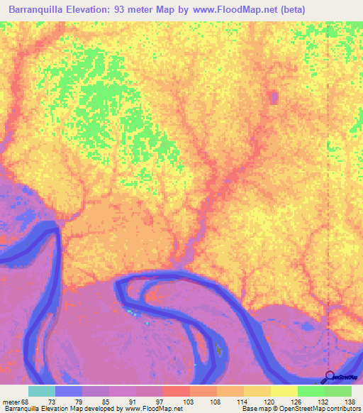 Barranquilla,Colombia Elevation Map