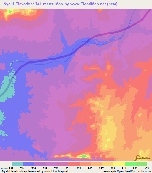 Nyelli,Sudan Elevation Map