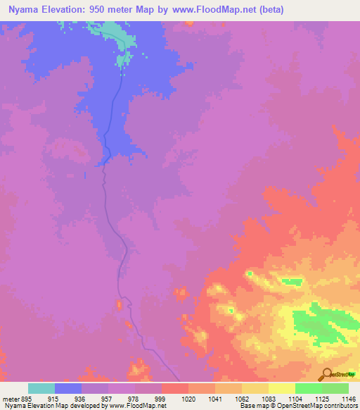 Nyama,Sudan Elevation Map
