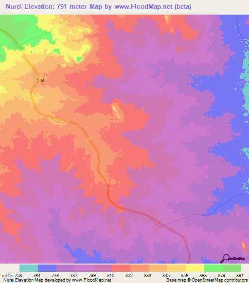 Nurei,Sudan Elevation Map