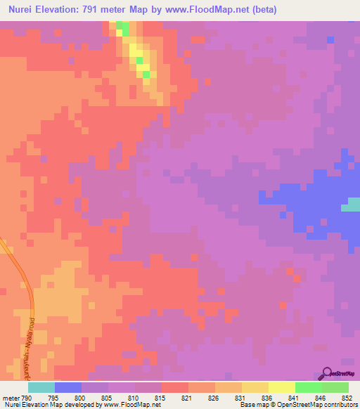 Nurei,Sudan Elevation Map