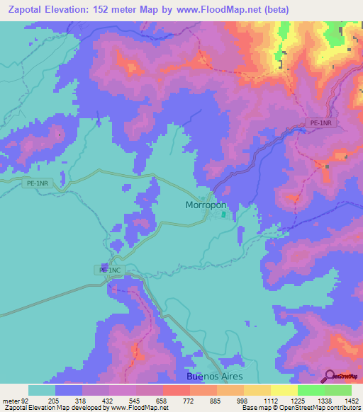 Zapotal,Peru Elevation Map