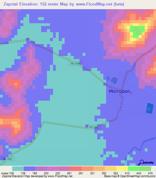 Zapotal,Peru Elevation Map